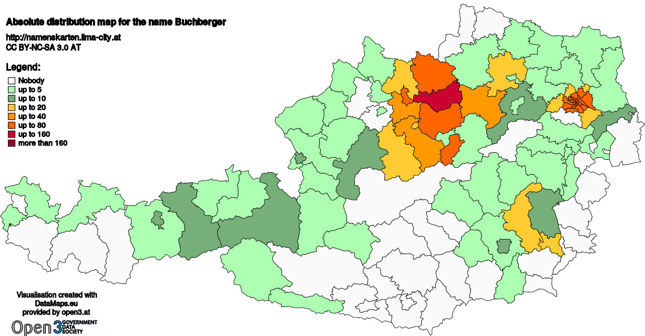 Absolute Distribution maps for surname Buchberger