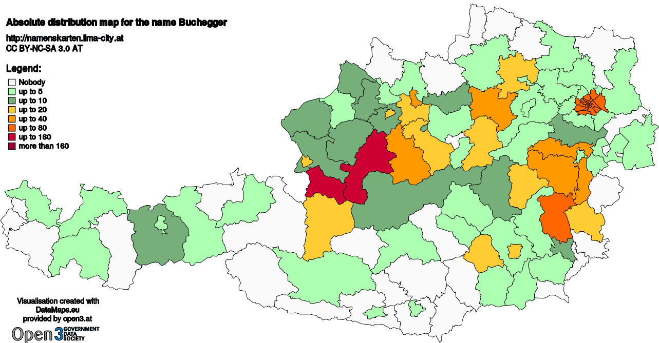 Absolute Distribution maps for surname Buchegger