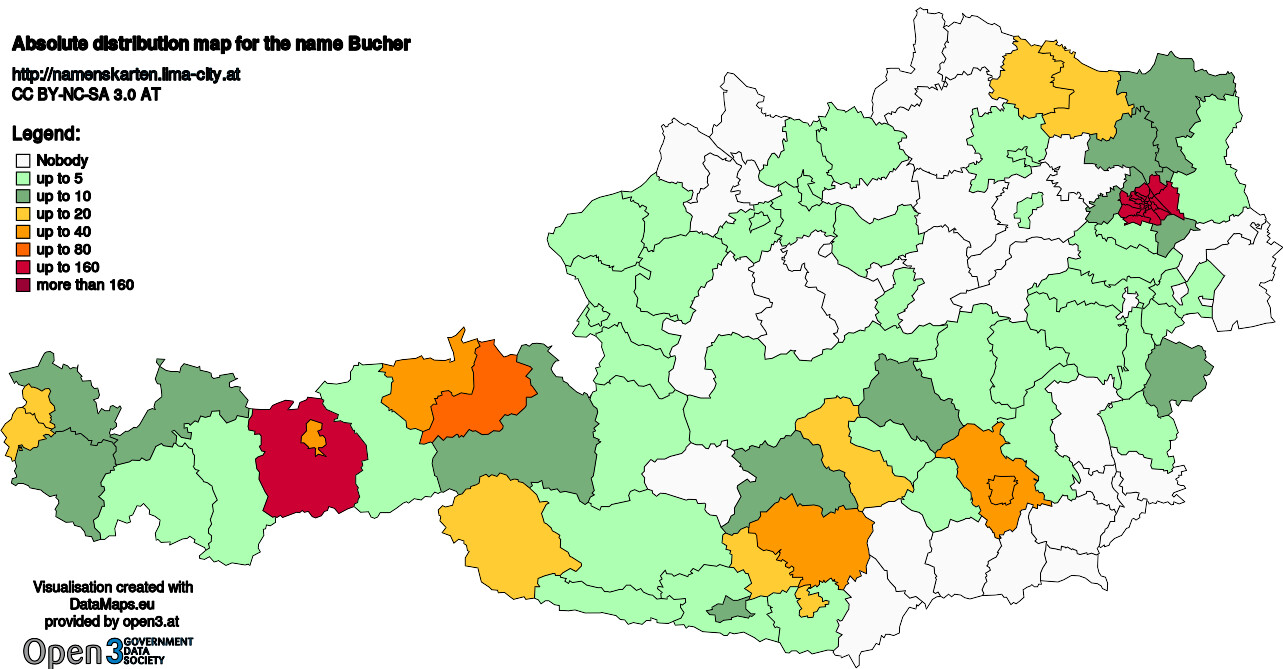 Absolute Distribution maps for surname Bucher