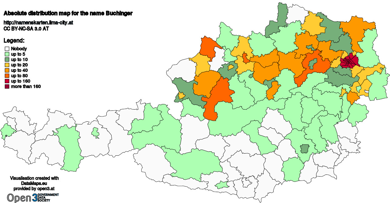 Absolute Distribution maps for surname Buchinger