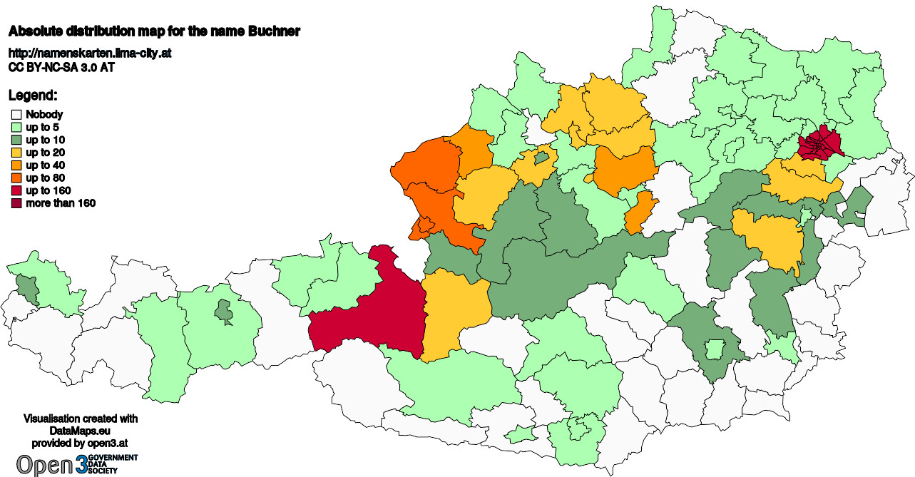 Absolute Distribution maps for surname Buchner
