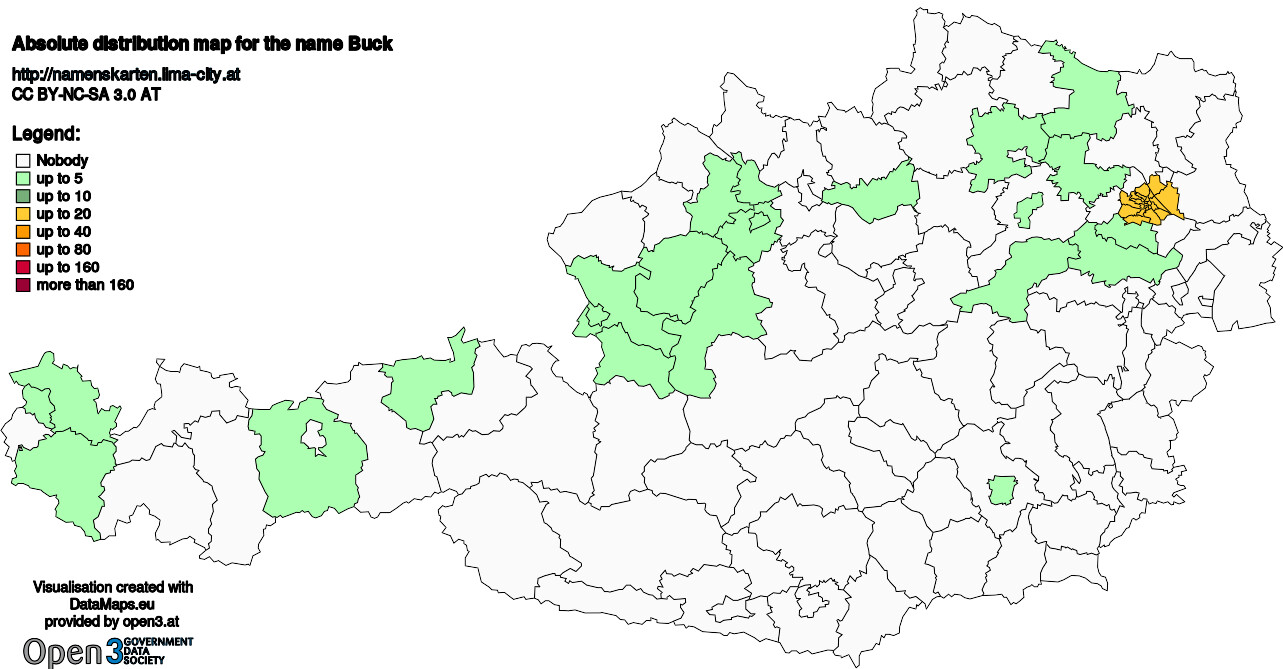 Absolute Distribution maps for surname Buck