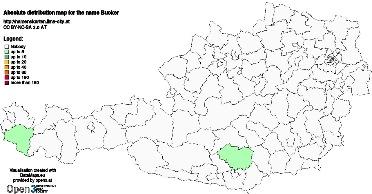 Absolute Distribution maps for surname Bucker