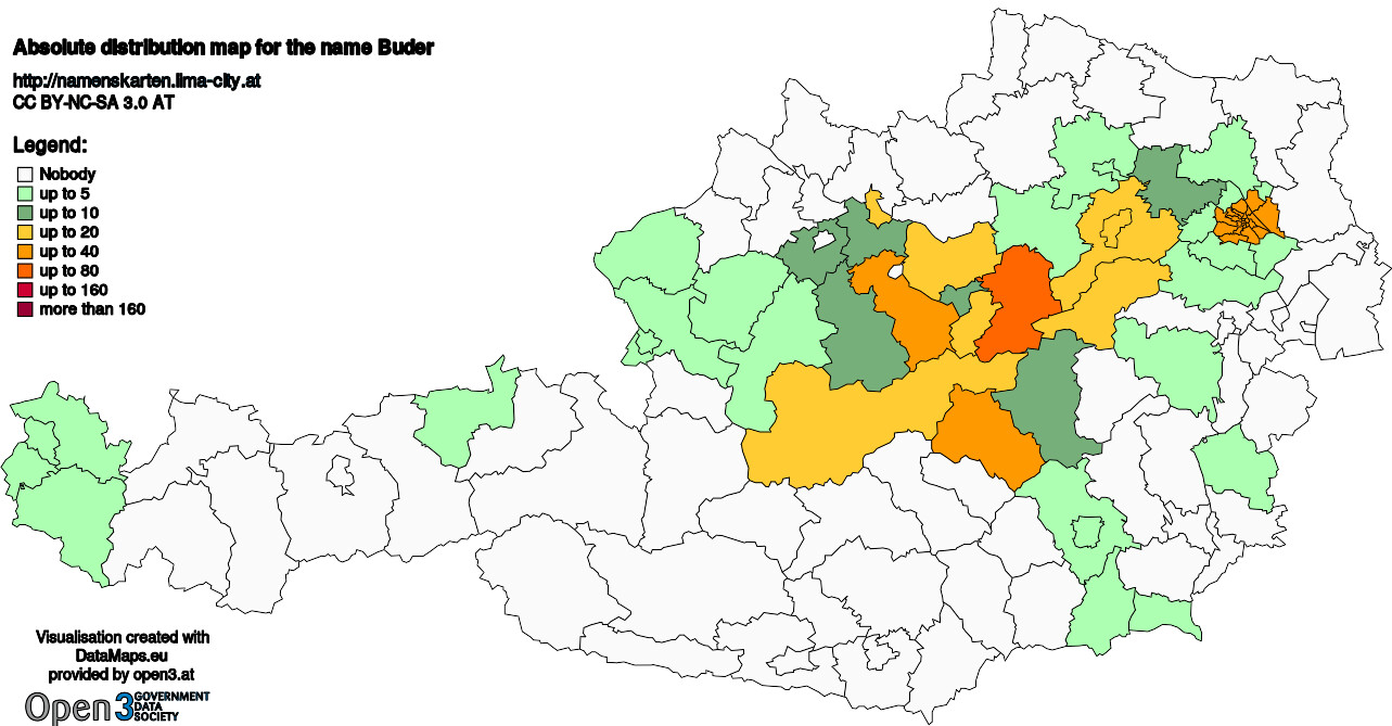 Absolute Distribution maps for surname Buder