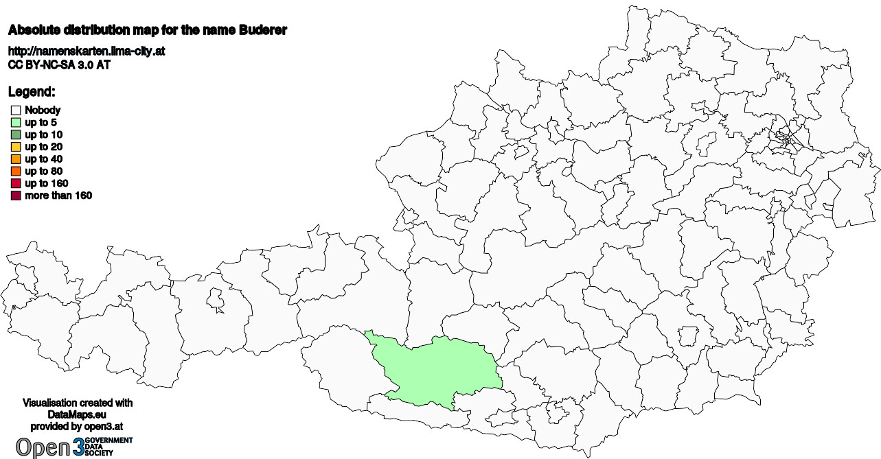 Absolute Distribution maps for surname Buderer