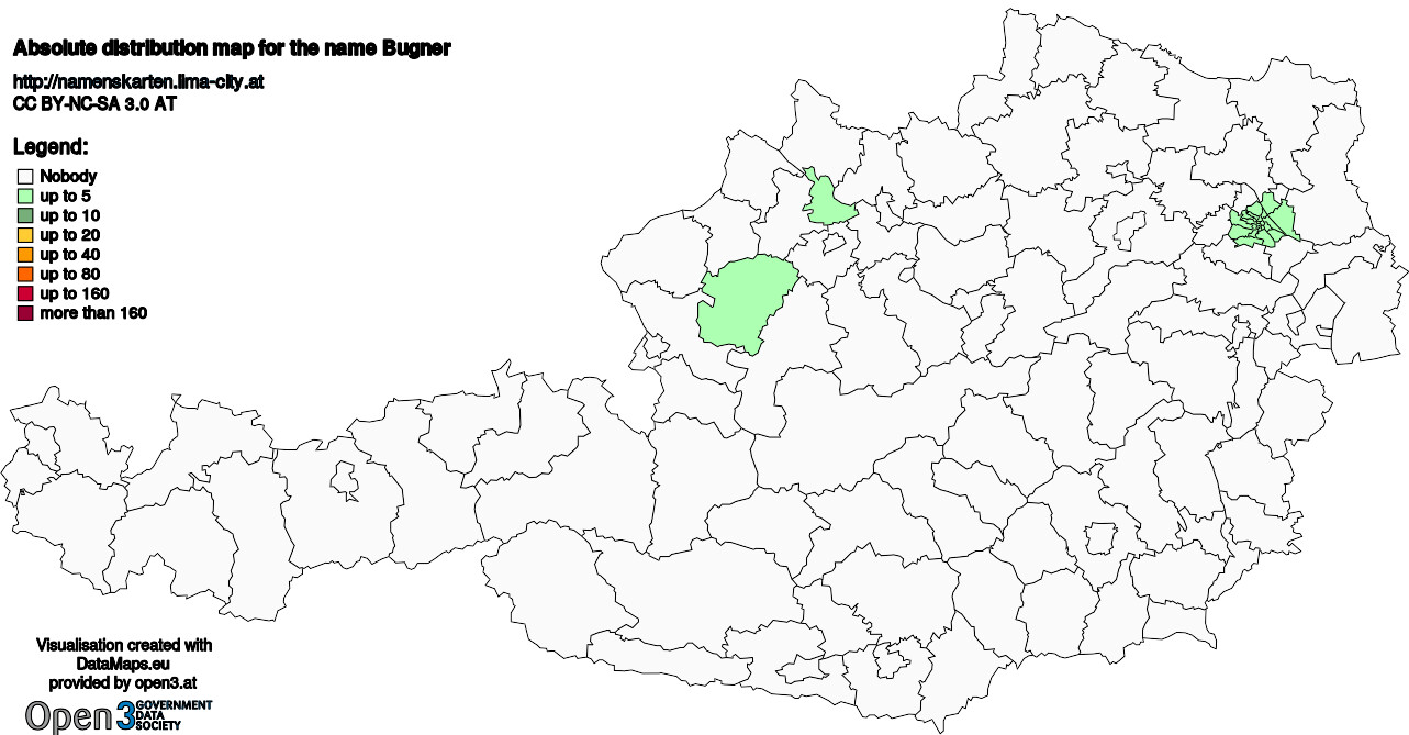 Absolute Distribution maps for surname Bugner