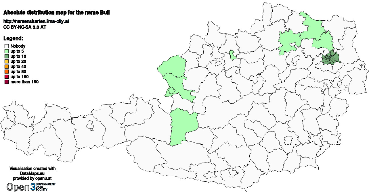 Absolute Distribution maps for surname Bull