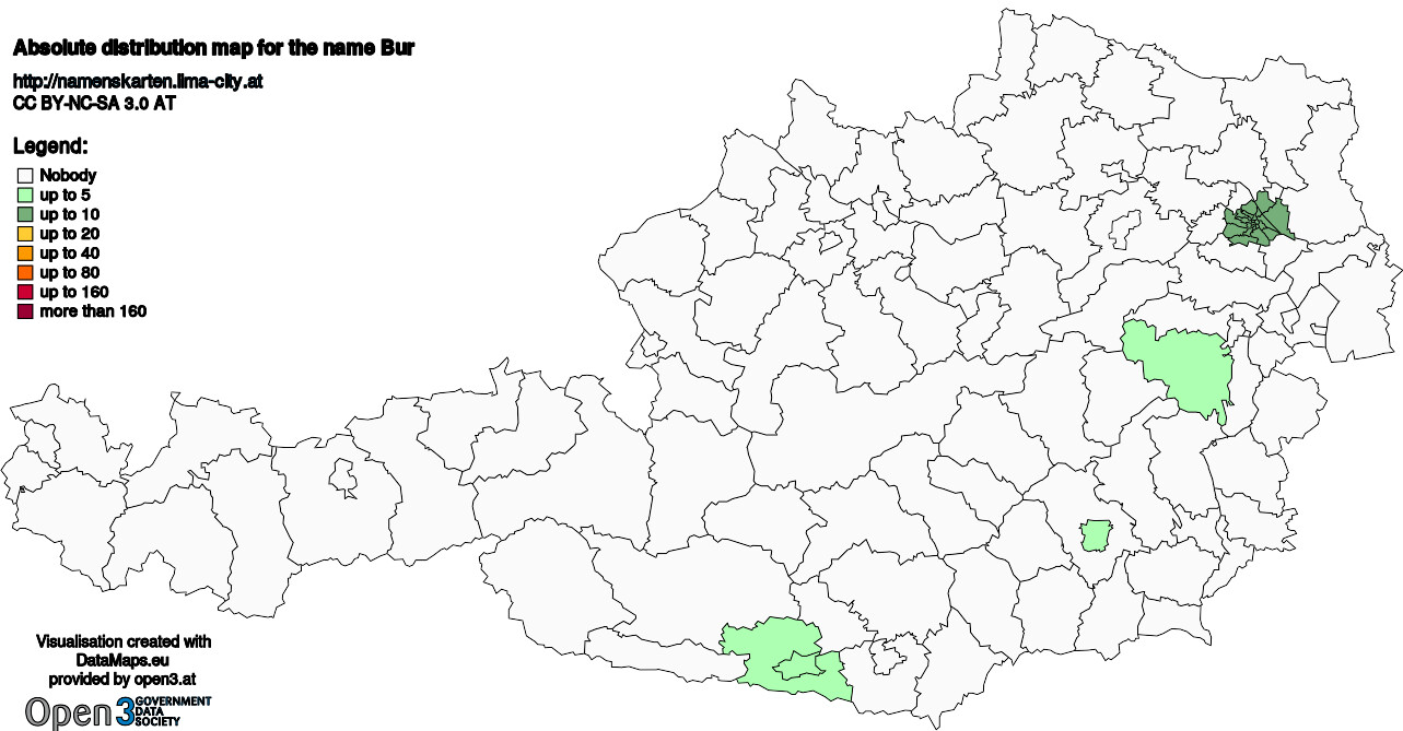 Absolute Distribution maps for surname Bur