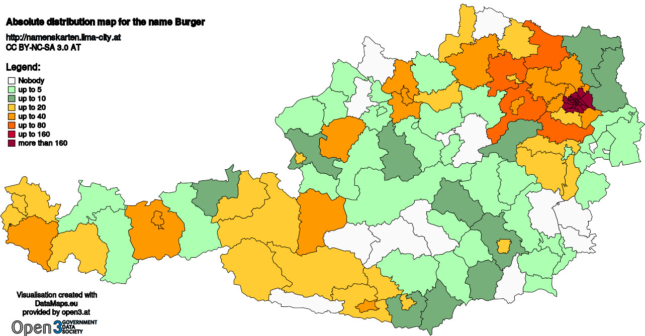 Absolute Distribution maps for surname Burger