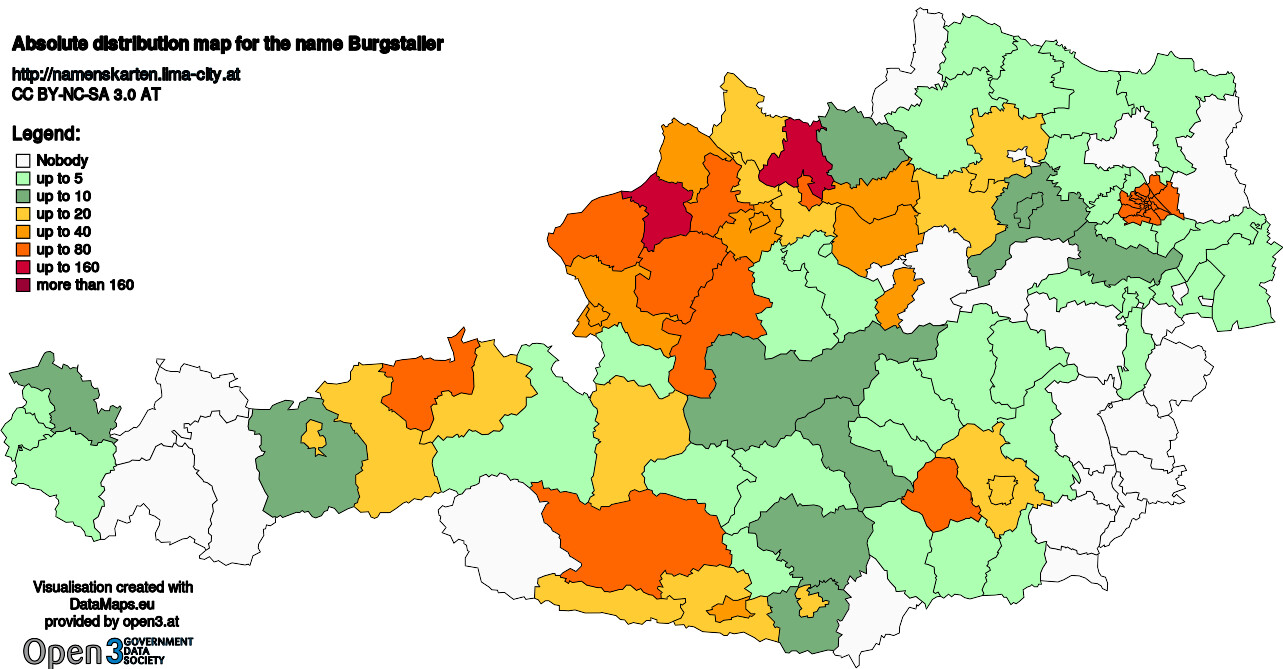 Absolute Distribution maps for surname Burgstaller