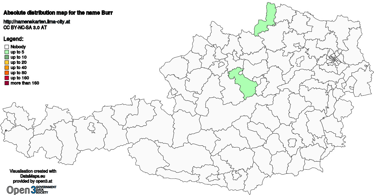 Absolute Distribution maps for surname Burr