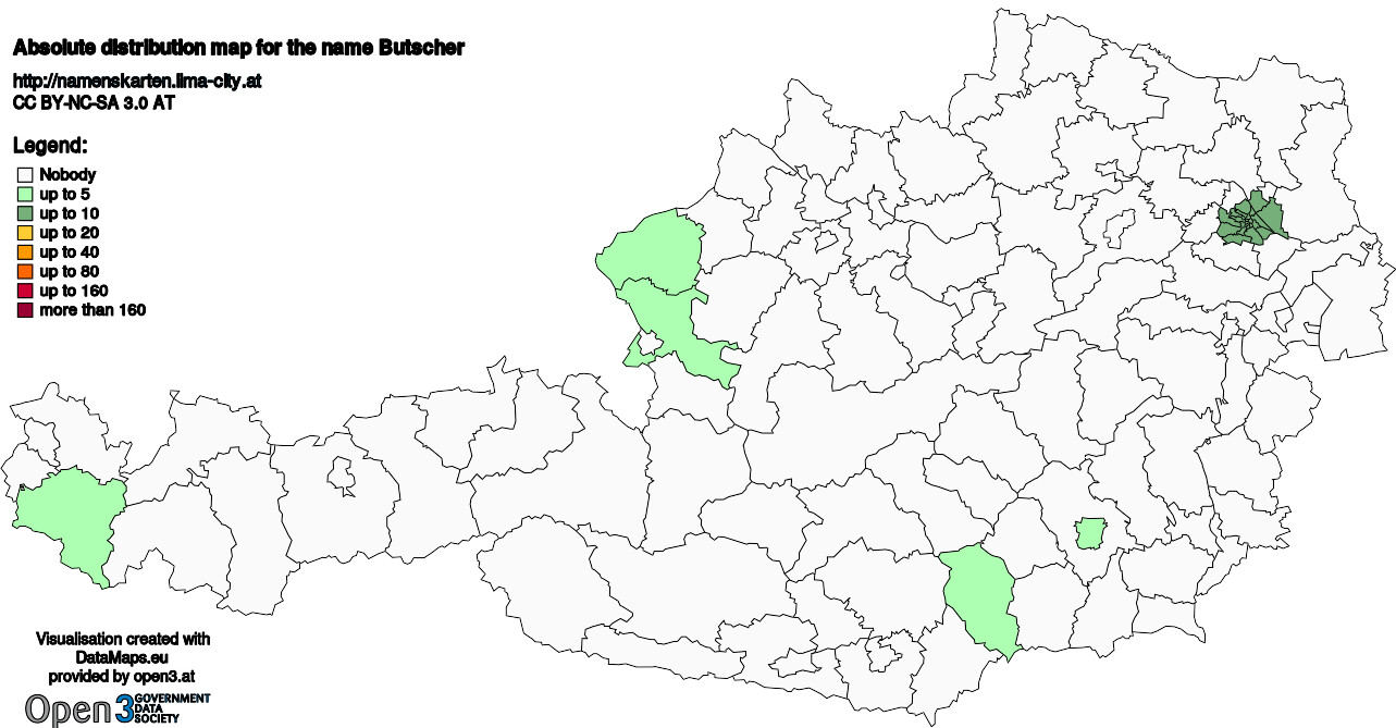 Absolute Distribution maps for surname Butscher