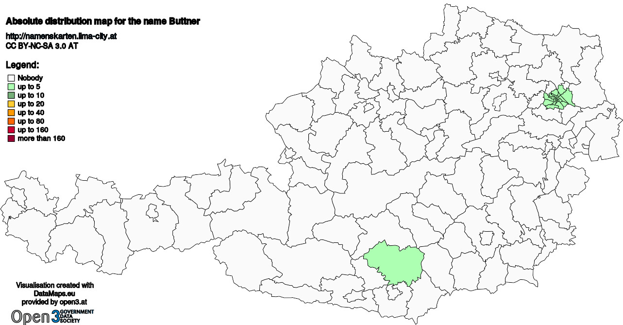 Absolute Distribution maps for surname Buttner