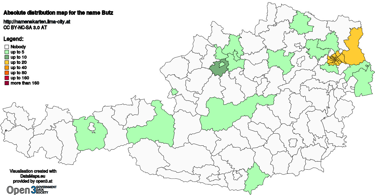 Absolute Distribution maps for surname Butz