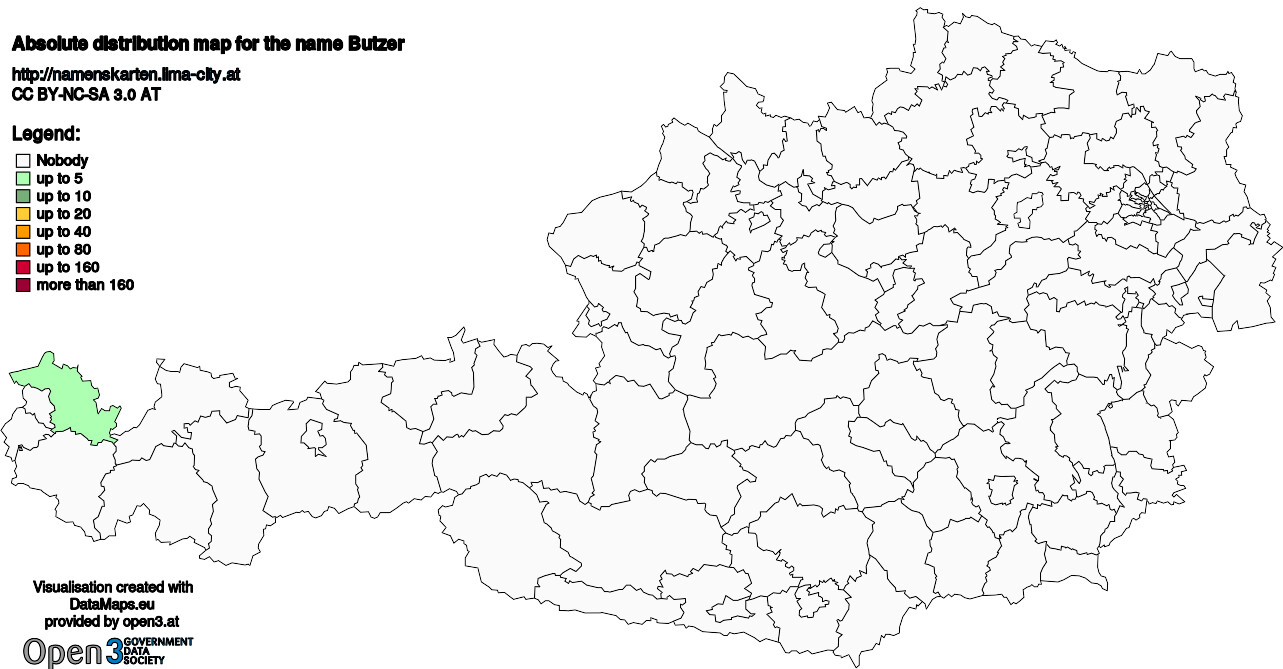 Absolute Distribution maps for surname Butzer