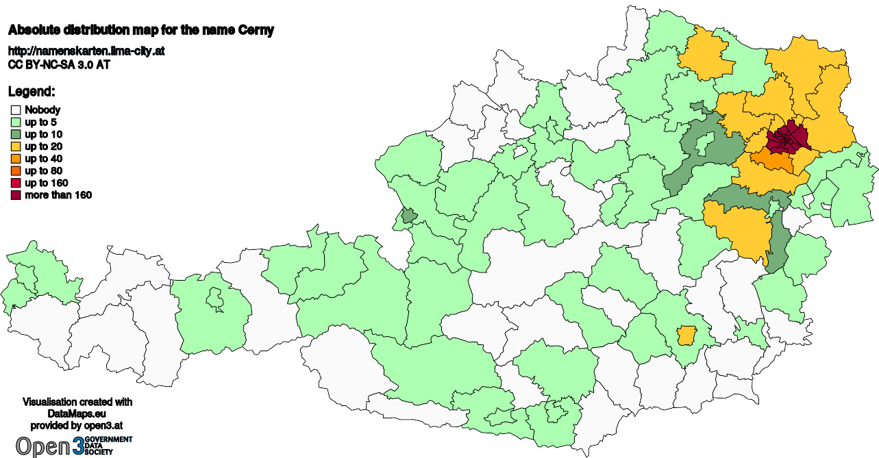 Absolute Distribution maps for surname Cerny