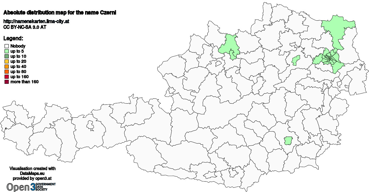 Absolute Distribution maps for surname Czerni