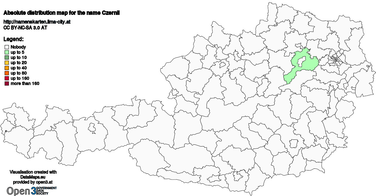 Absolute Distribution maps for surname Czernil