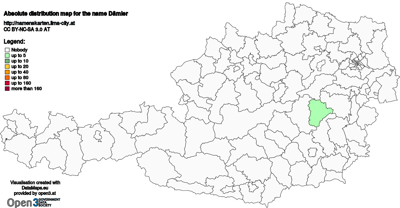 Absolute Distribution maps for surname Dämler