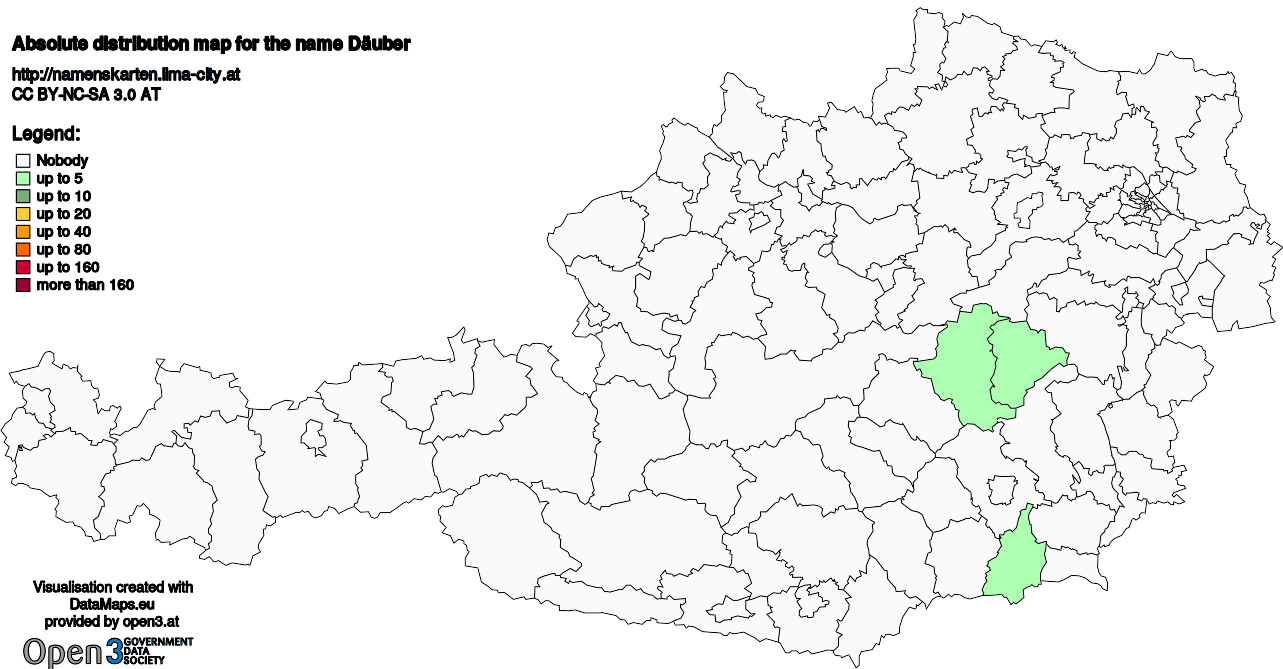 Absolute Distribution maps for surname Däuber