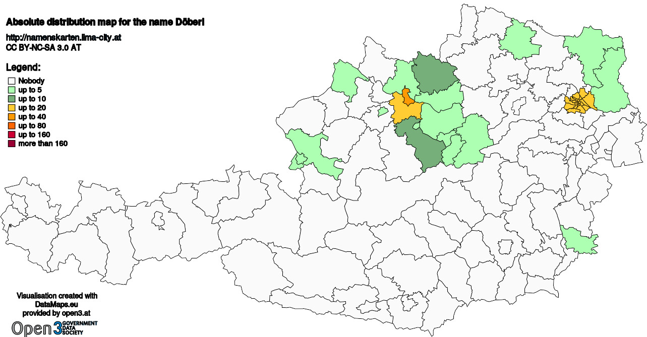 Absolute Distribution maps for surname Döberl