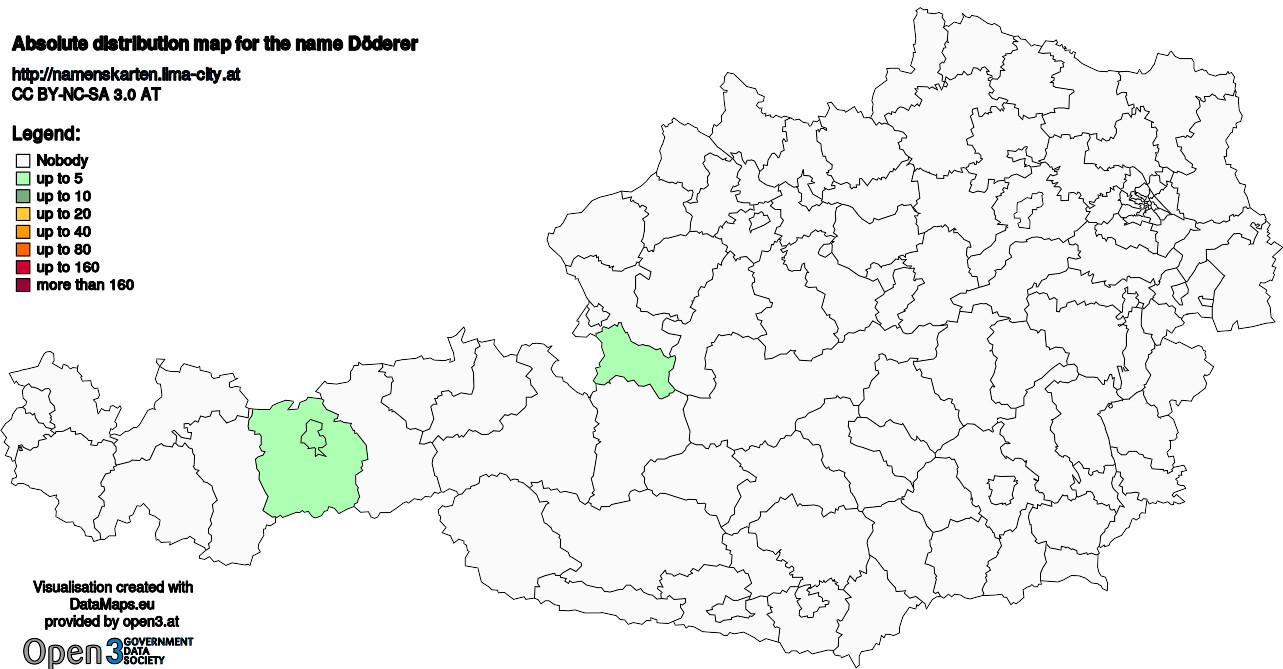 Absolute Distribution maps for surname Döderer