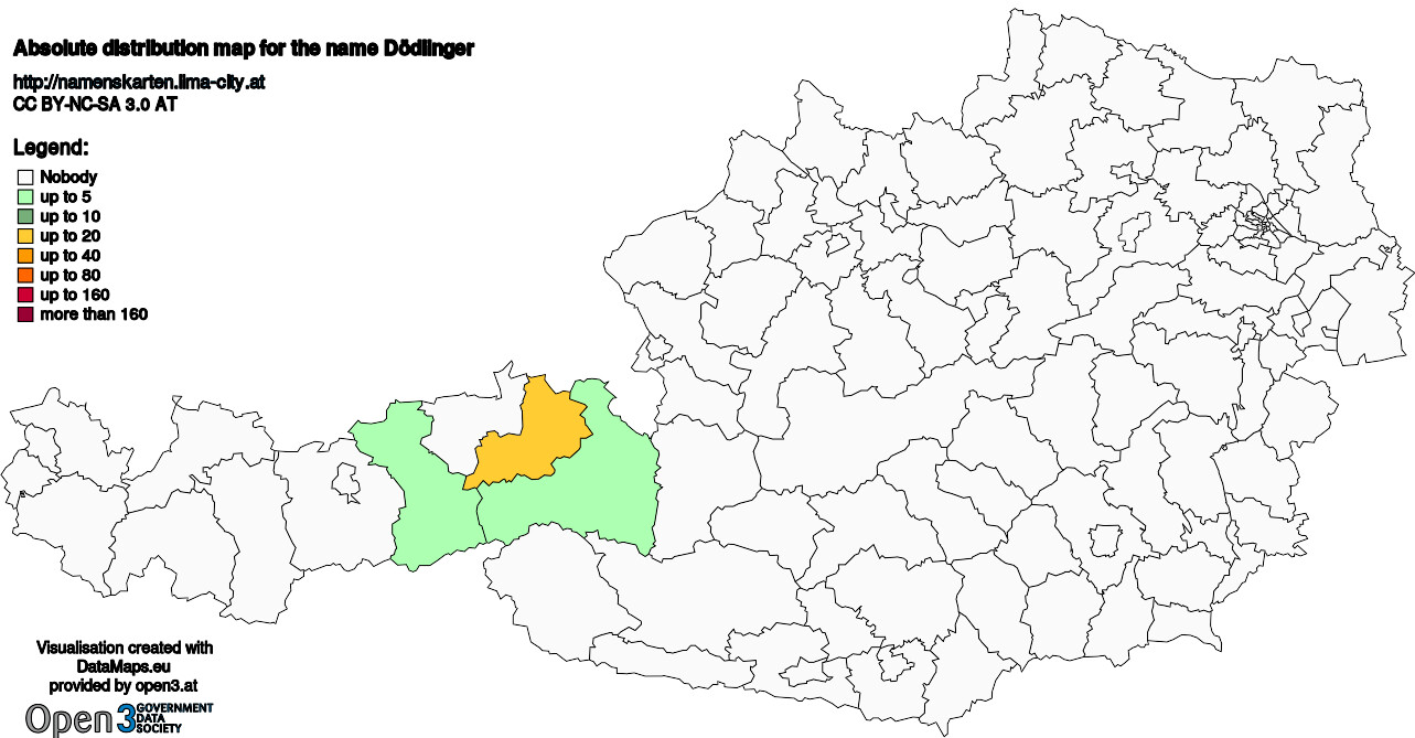Absolute Distribution maps for surname Dödlinger