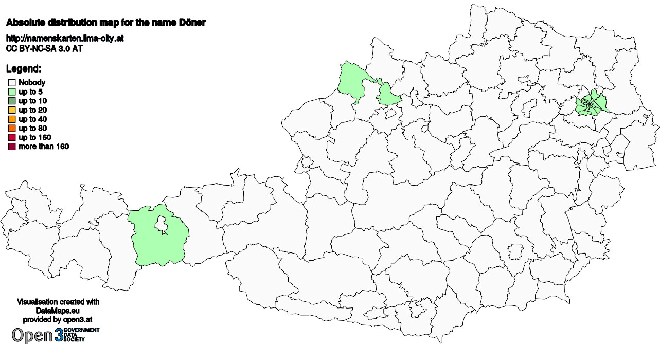 Absolute Distribution maps for surname Döner