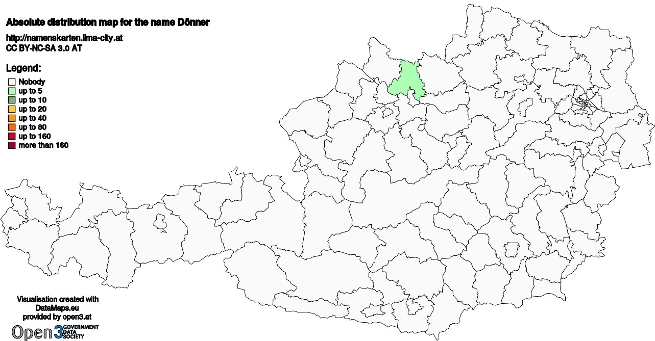 Absolute Distribution maps for surname Dönner