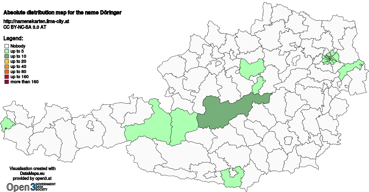 Absolute Distribution maps for surname Döringer