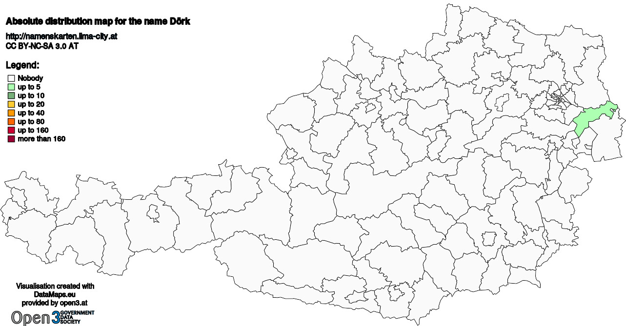 Absolute Distribution maps for surname Dörk