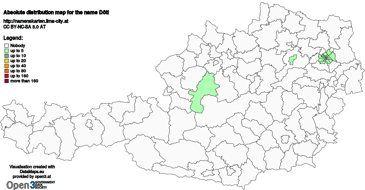 Absolute Distribution maps for surname Dötl