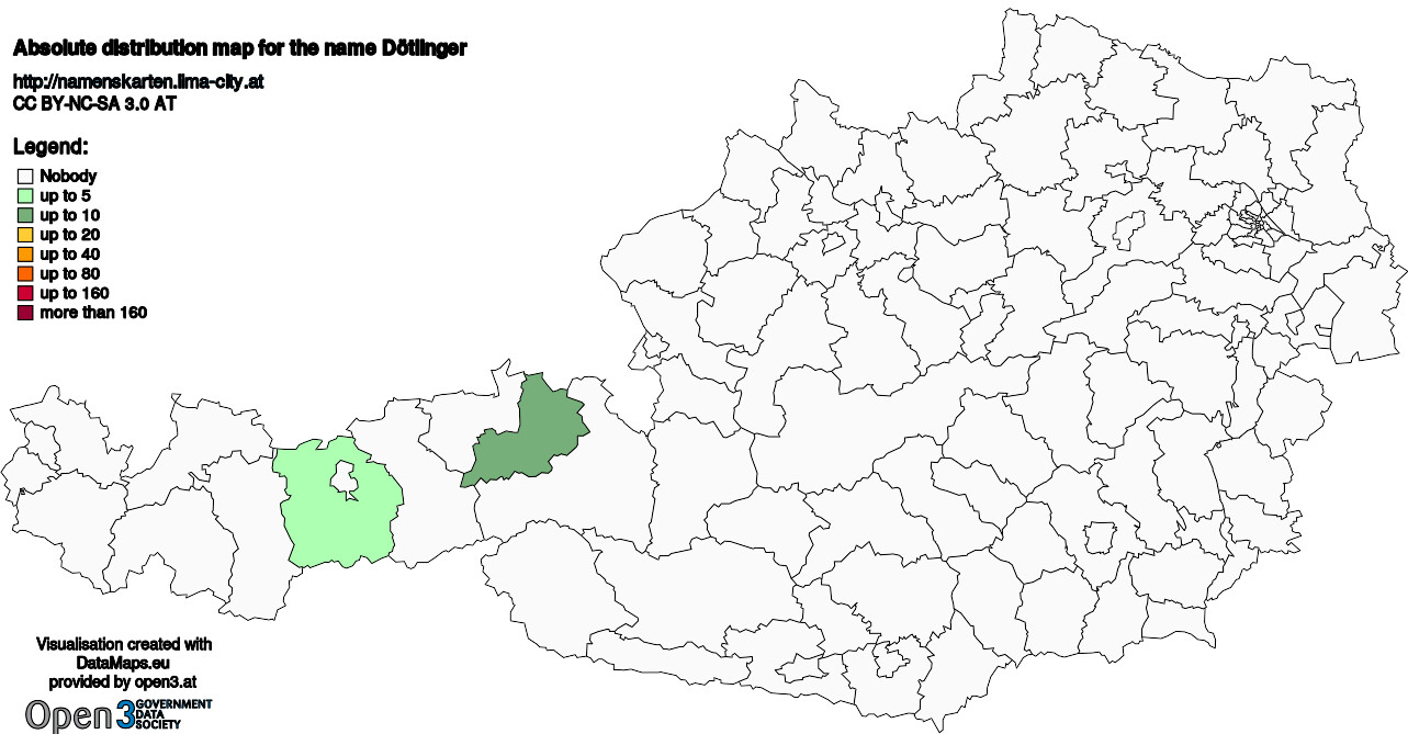 Absolute Distribution maps for surname Dötlinger