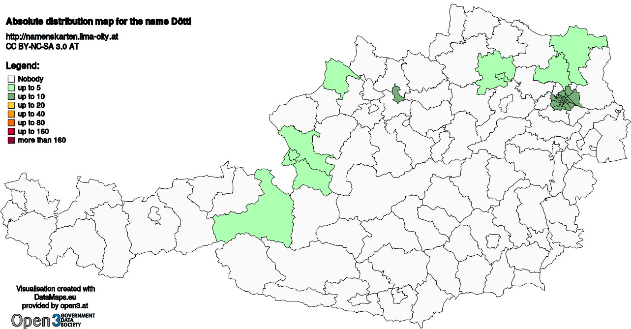 Absolute Distribution maps for surname Döttl