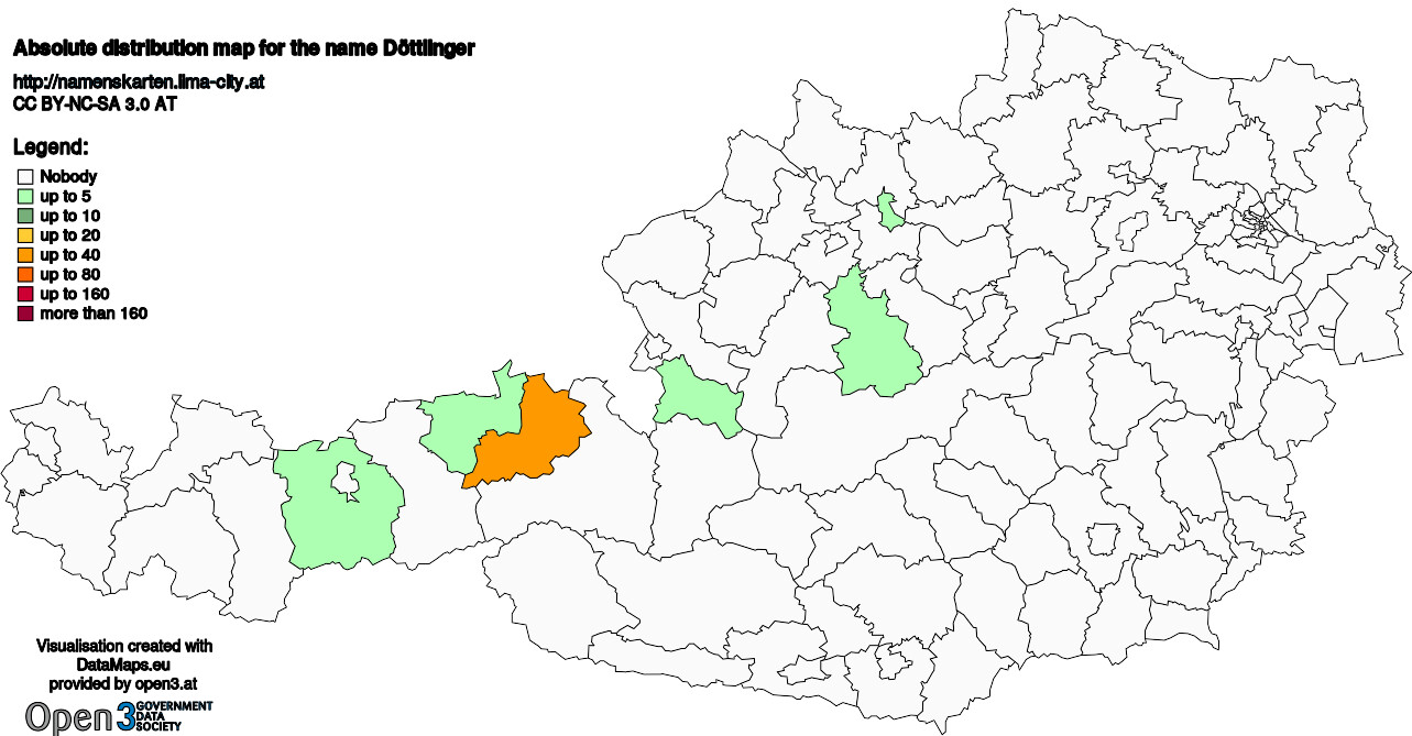 Absolute Distribution maps for surname Döttlinger