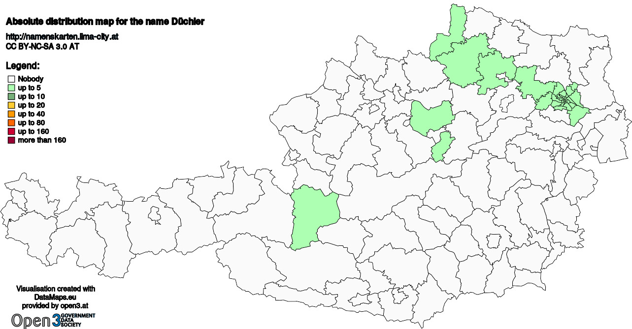 Absolute Distribution maps for surname Düchler