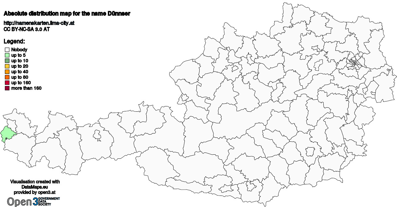 Absolute Distribution maps for surname Dünnser