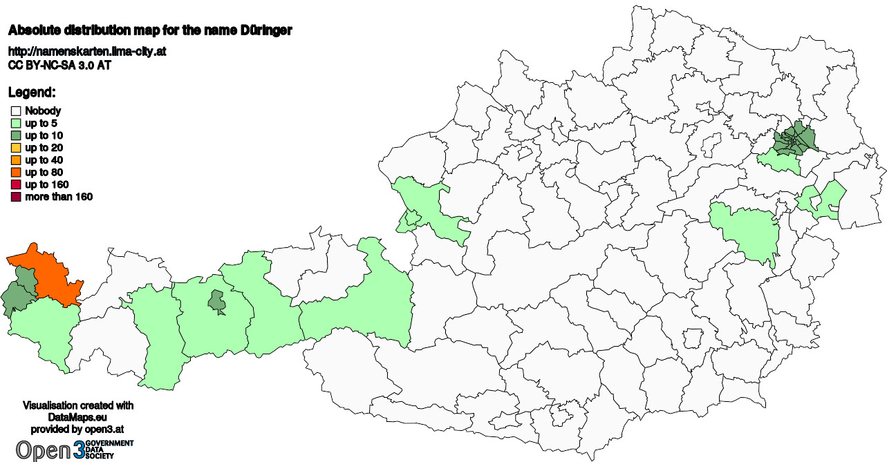 Absolute Distribution maps for surname Düringer