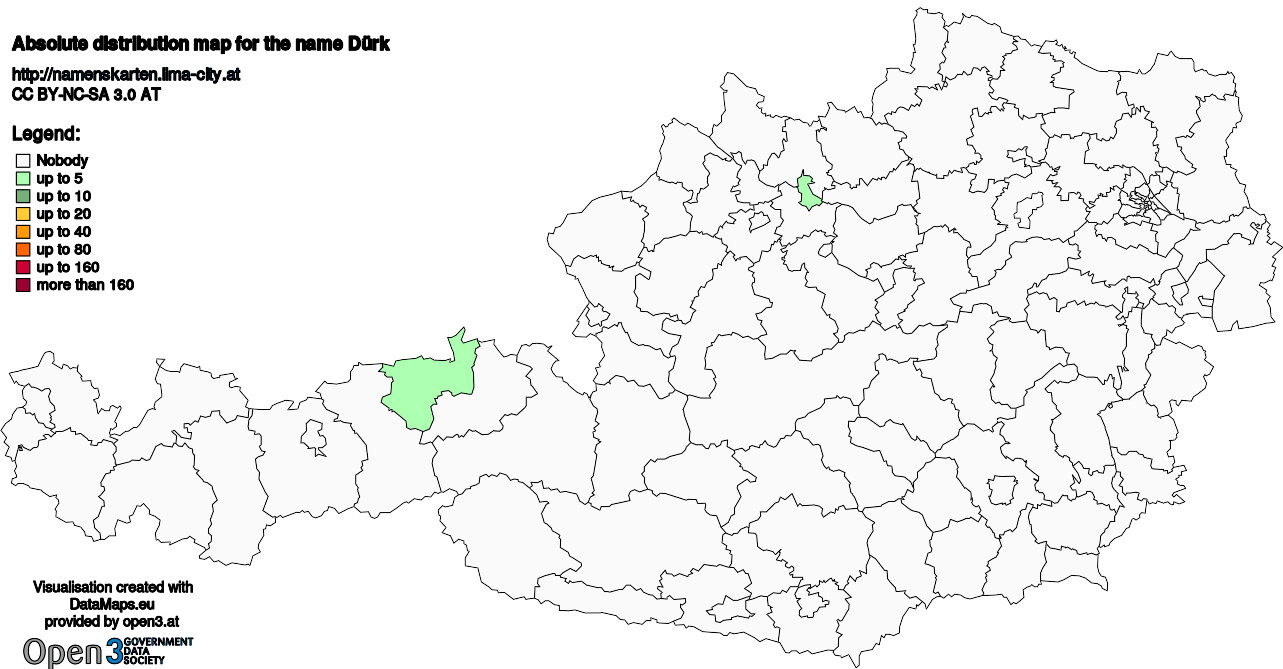 Absolute Distribution maps for surname Dürk