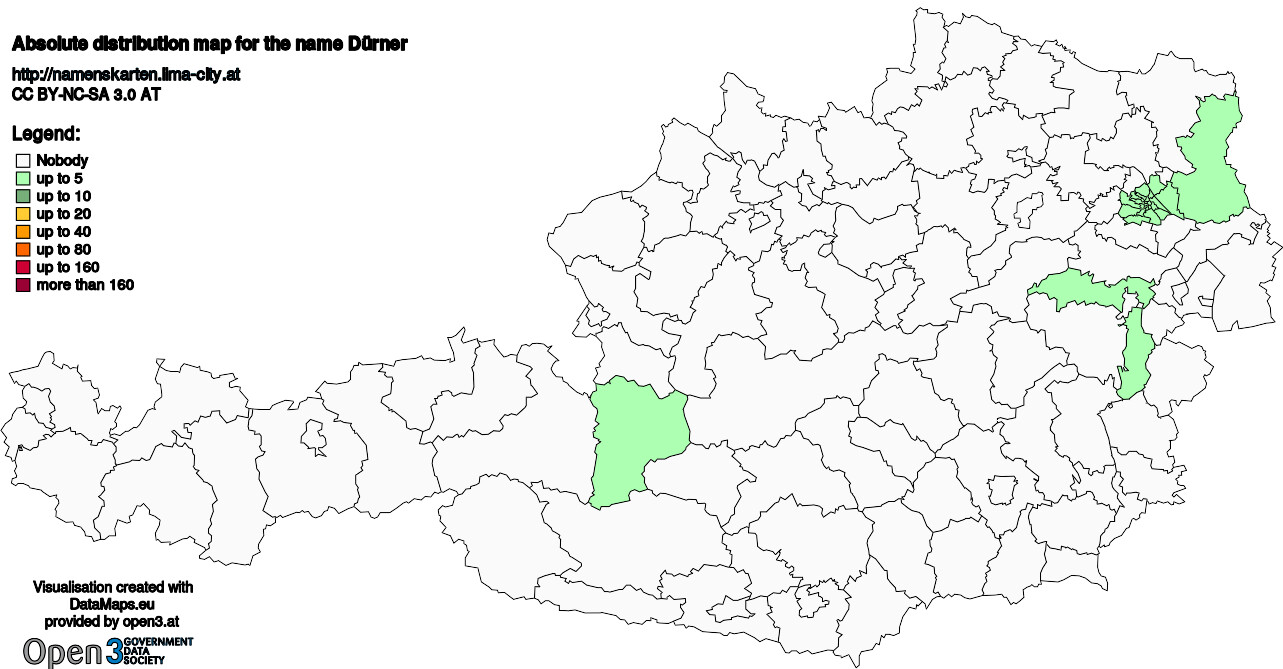 Absolute Distribution maps for surname Dürner