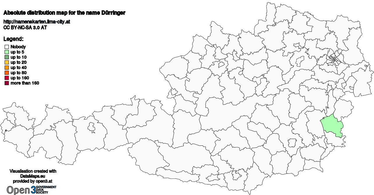 Absolute Distribution maps for surname Dürringer