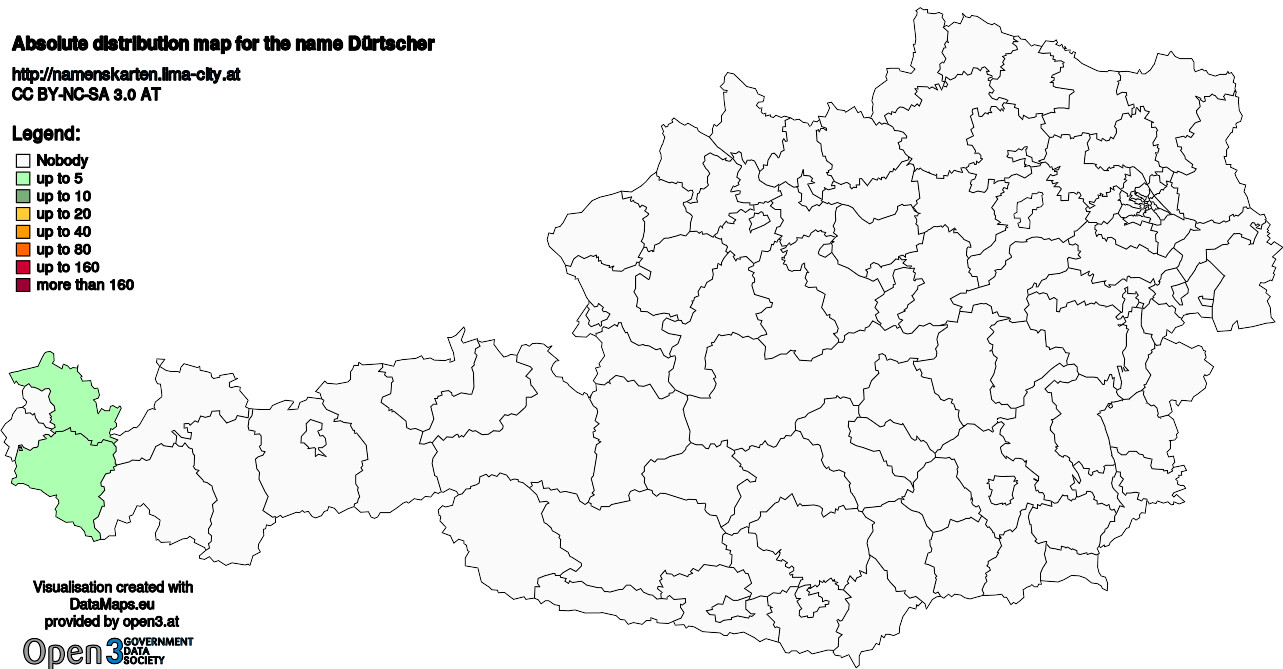 Absolute Distribution maps for surname Dürtscher