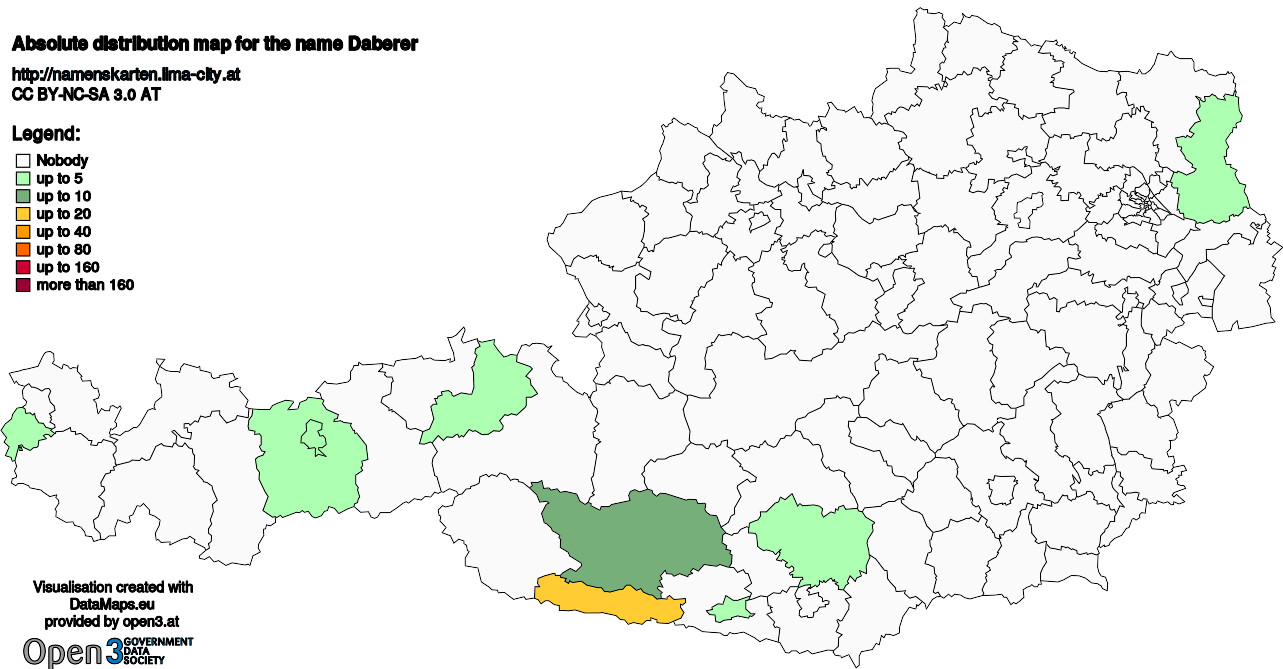 Absolute Distribution maps for surname Daberer