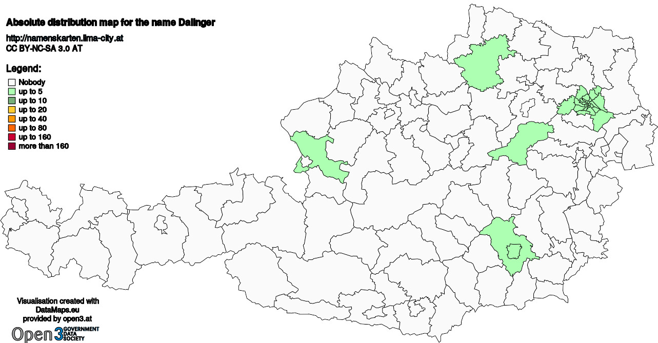 Absolute Distribution maps for surname Dalinger