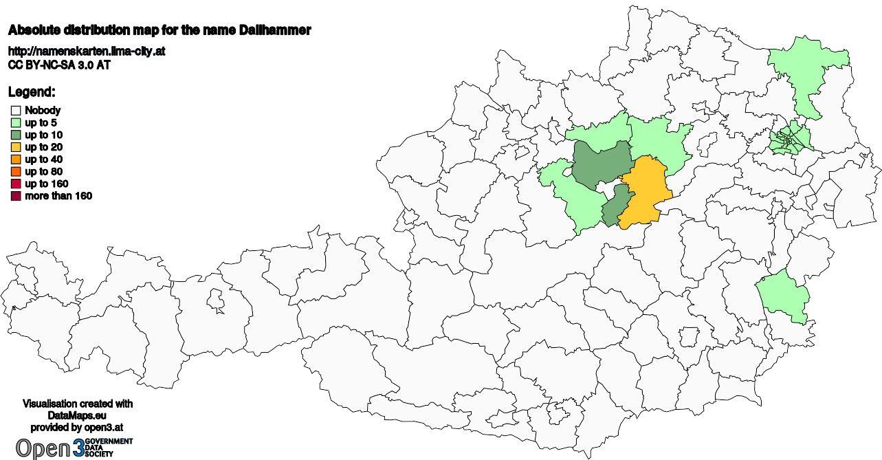 Absolute Distribution maps for surname Dallhammer