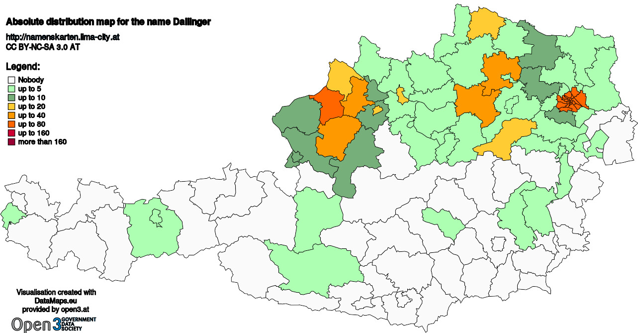 Absolute Distribution maps for surname Dallinger