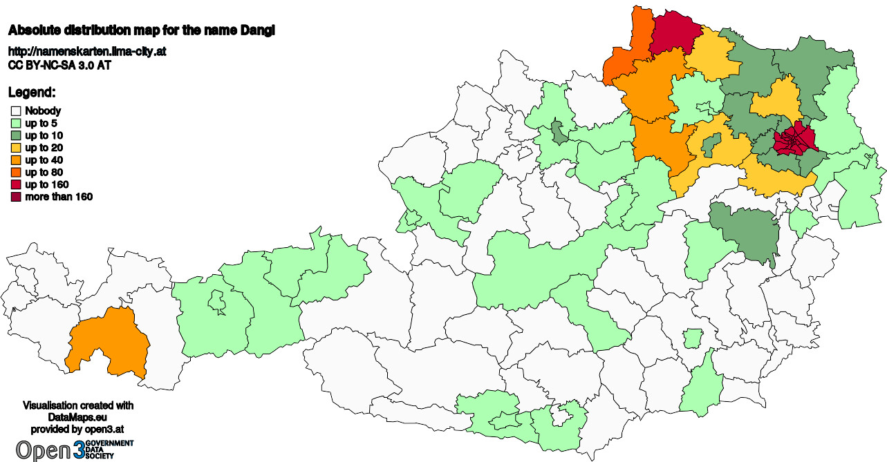 Absolute Distribution maps for surname Dangl