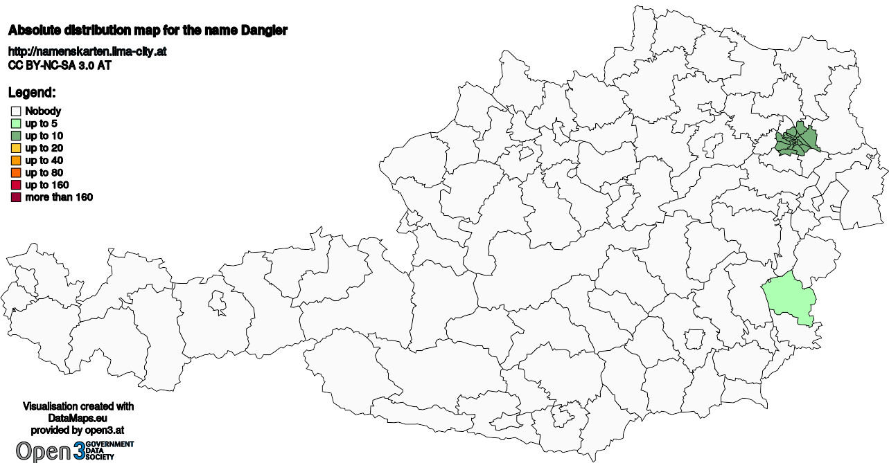 Absolute Distribution maps for surname Dangler