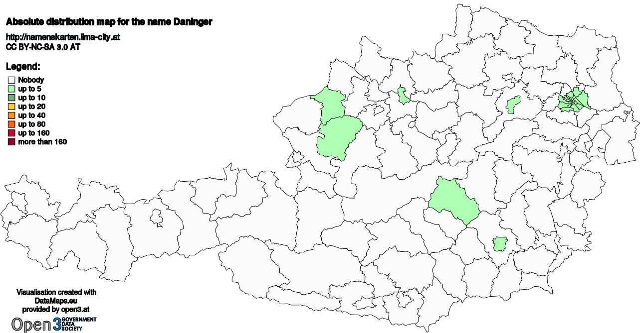 Absolute Distribution maps for surname Daninger