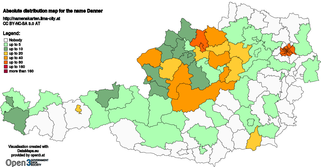 Absolute Distribution maps for surname Danner